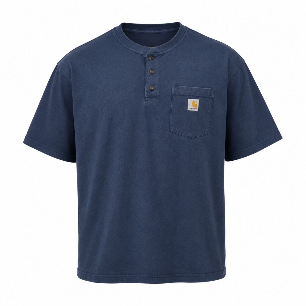 Carhartt Loose Fit‎ Henley Men's 2XL Blue Short Sleeve Workwear Pocket T-Shirt